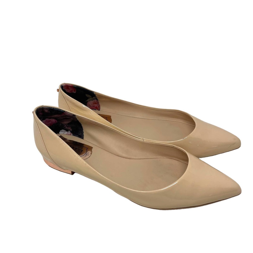 Ted Baker London Izlar Nude Patent Leather Pointed Toe Flats Size 40 US 9.5